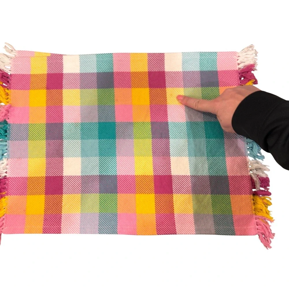 Colorful Spring Pastel Plaid Fringe Placemats Set of 4 Easter Brunch Cottagecore